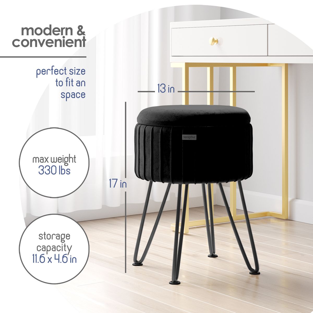 Pleated Velvet Storage Ottoman