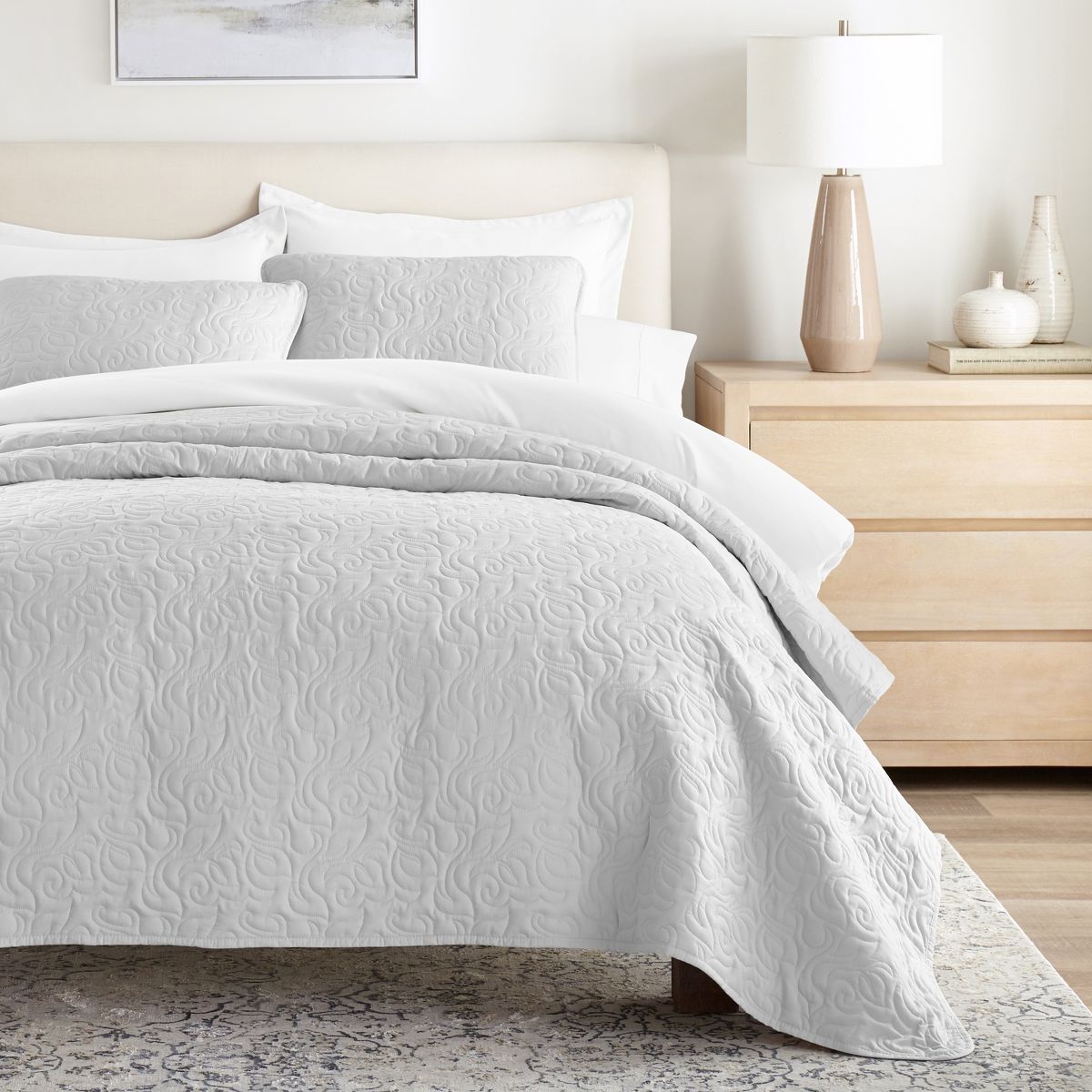 Stripes Floral and Diamonds Quilted Coverlet Set